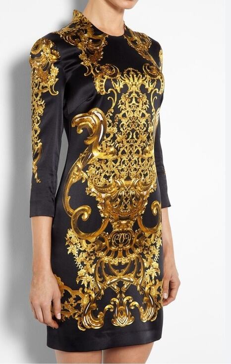 Just Cavalli Dresses & Skirts - Just Cavalli Silk Baroque Black Gold Long Sleeve Elegant Cocktail Sheath Dress